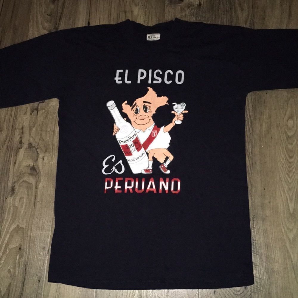 El Pisco Black Peruvian Peru Flag funny drinking Liquor party import shirt slim